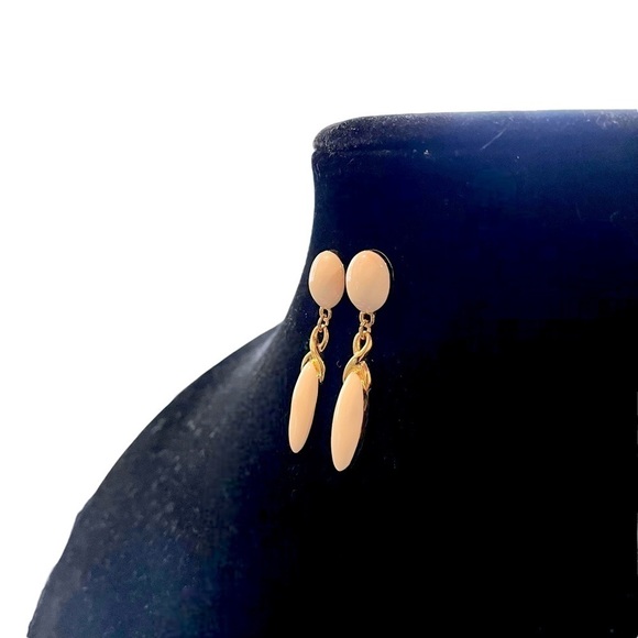 Vintage Monet Cream and Gold Tone Stud Drop Earrings - Picture 3 of 11
